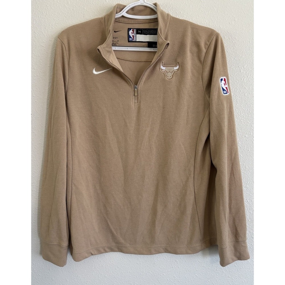 Nike NBA Chicago Bulls City Edition Quarter Zip Pullover Mens M Tan Dri Fit - Picture 1 of 11